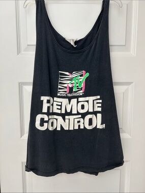 MTV Remote Control Black Tank with Neon Pink & Green Logo